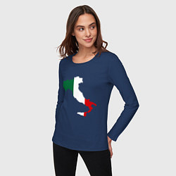 Лонгслив хлопковый женский Италия (Italy), цвет: тёмно-синий — фото 2