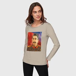Лонгслив хлопковый женский Сталин: полигоны, цвет: миндальный — фото 2