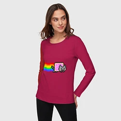 Лонгслив хлопковый женский Nyan Cat, цвет: маджента — фото 2