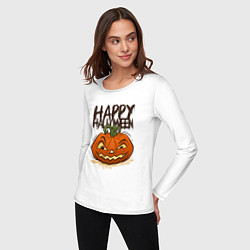 Лонгслив хлопковый женский Happy halloween, цвет: белый — фото 2