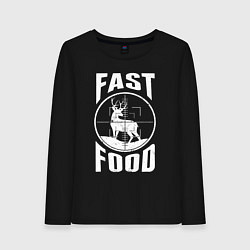 Лонгслив хлопковый женский FAST FOOD олень в прицеле, цвет: черный