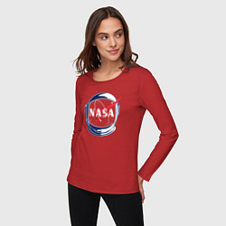 Лонгслив хлопковый женский NASA, цвет: красный — фото 2