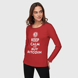 Лонгслив хлопковый женский Keep Calm & Buy Bitcoin, цвет: красный — фото 2