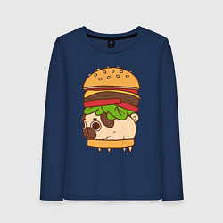 Лонгслив хлопковый женский Мопс-бургер, цвет: тёмно-синий