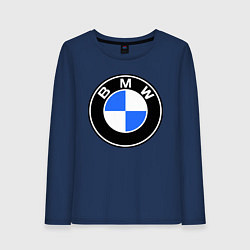 Лонгслив хлопковый женский Logo BMW, цвет: тёмно-синий