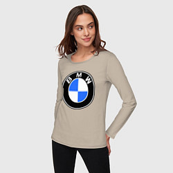 Лонгслив хлопковый женский Logo BMW, цвет: миндальный — фото 2