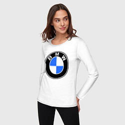 Лонгслив хлопковый женский Logo BMW, цвет: белый — фото 2