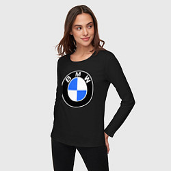 Лонгслив хлопковый женский Logo BMW, цвет: черный — фото 2