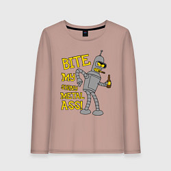 Лонгслив хлопковый женский Bite my shunny metal ass, цвет: пыльно-розовый