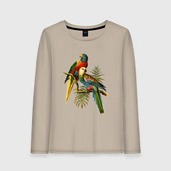 Лонгслив хлопковый женский Тропические попугаи, цвет: миндальный
