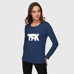 Лонгслив хлопковый женский TFK: White Logo, цвет: тёмно-синий — фото 2