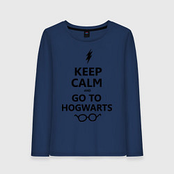 Лонгслив хлопковый женский Keep Calm & Go To Hogwarts, цвет: тёмно-синий