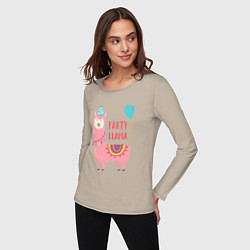 Лонгслив хлопковый женский Party Llama, цвет: миндальный — фото 2