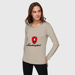 Лонгслив хлопковый женский Logo lamborghini, цвет: миндальный — фото 2