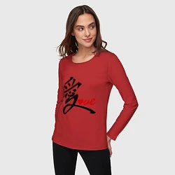 Лонгслив хлопковый женский Китайский символ любви (love), цвет: красный — фото 2