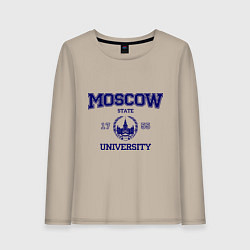 Лонгслив хлопковый женский MGU Moscow University, цвет: миндальный