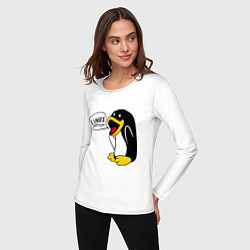 Лонгслив хлопковый женский Пингвин: Linux, цвет: белый — фото 2
