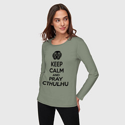 Лонгслив хлопковый женский Keep Calm & Pray Cthulhu, цвет: авокадо — фото 2