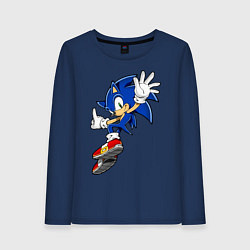 Лонгслив хлопковый женский Sonic, цвет: тёмно-синий