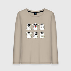 Лонгслив хлопковый женский Funny ghosts - halloween, цвет: миндальный