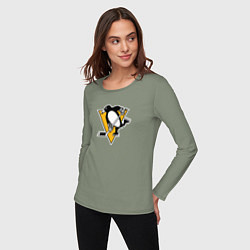 Лонгслив хлопковый женский Pittsburgh Penguins: Evgeni Malkin, цвет: авокадо — фото 2