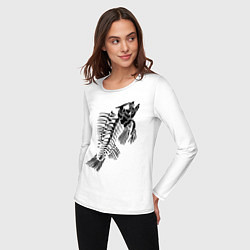 Лонгслив хлопковый женский Рыбий скелет, цвет: белый — фото 2