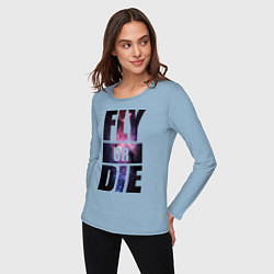 Лонгслив хлопковый женский Fly or Die: Space цвета мягкое небо — фото 2