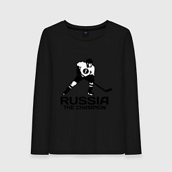 Лонгслив хлопковый женский Russia: Hockey Champion, цвет: черный