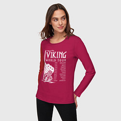 Лонгслив хлопковый женский Viking world tour, цвет: маджента — фото 2