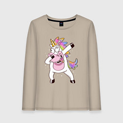Лонгслив хлопковый женский Dabbing Unicorn, цвет: миндальный