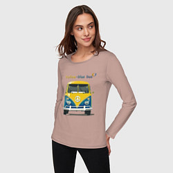 Лонгслив хлопковый женский Я люблю вас Yellow-blue bus, цвет: пыльно-розовый — фото 2