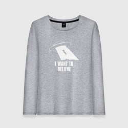 Лонгслив хлопковый женский I want to believe кот, цвет: меланж