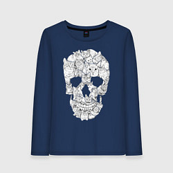 Лонгслив хлопковый женский ЧЕРЕП ИЗ КОТИКОВ, цвет: тёмно-синий