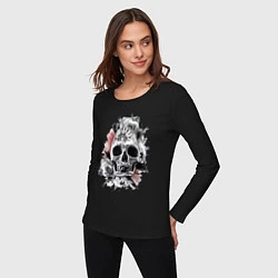 Лонгслив хлопковый женский Skull, цвет: черный — фото 2