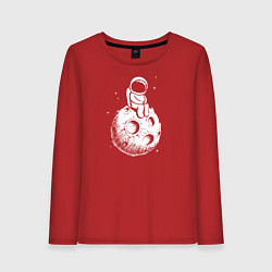 Лонгслив хлопковый женский Космонавт на луне, цвет: красный