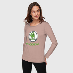 Лонгслив хлопковый женский Skoda, цвет: пыльно-розовый — фото 2