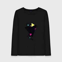 Лонгслив хлопковый женский Геометрия треугольники, цвет: черный