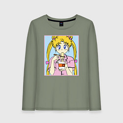 Лонгслив хлопковый женский Sailor Moon Usagi Tsukino, цвет: авокадо