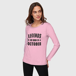 Лонгслив хлопковый женский Легенды рождаются в октябре, цвет: светло-розовый — фото 2