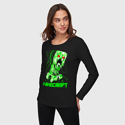 Лонгслив хлопковый женский MINECRAFT CREEPER, цвет: черный — фото 2
