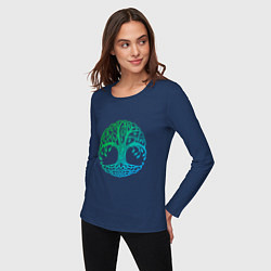 Лонгслив хлопковый женский Древо, цвет: тёмно-синий — фото 2