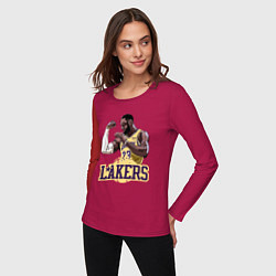 Лонгслив хлопковый женский LeBron - Lakers, цвет: маджента — фото 2