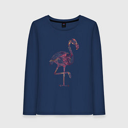 Лонгслив хлопковый женский Узорчатый фламинго, цвет: тёмно-синий