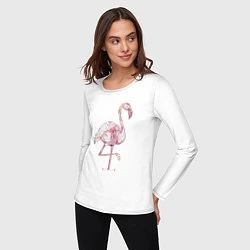 Лонгслив хлопковый женский Узорчатый фламинго, цвет: белый — фото 2