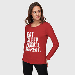 Лонгслив хлопковый женский EAT SLEEP PENTAKILL REPEAT, цвет: красный — фото 2