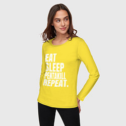 Лонгслив хлопковый женский EAT SLEEP PENTAKILL REPEAT, цвет: желтый — фото 2