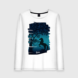 Лонгслив хлопковый женский Конь, цвет: белый