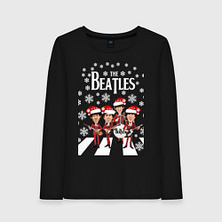 Лонгслив хлопковый женский Битлз Новогодний, цвет: черный