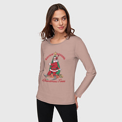 Лонгслив хлопковый женский Rockin Santa, цвет: пыльно-розовый — фото 2