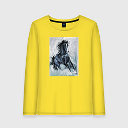 Лонгслив хлопковый женский Лошадь арт, цвет: желтый